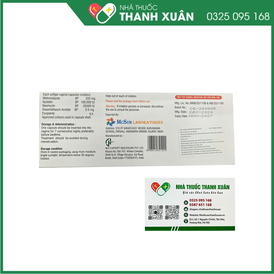 Ovumex viên đặt hỗ trợ viêm nhiễm phụ khoa